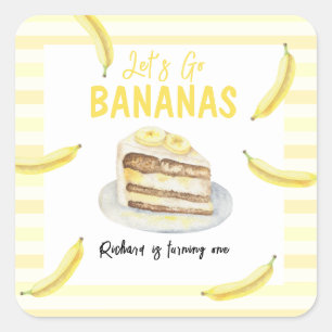 Sticker Carré Watercolor Banana Cake fête d'anniversaire