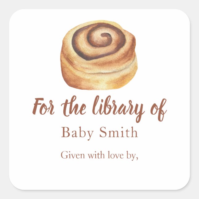Sticker Carré Watercolor Bun Baby Shower - For the library of (Devant)