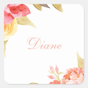 Sticker Carré Watercolor Cottage Jardin Rose Scrapbook