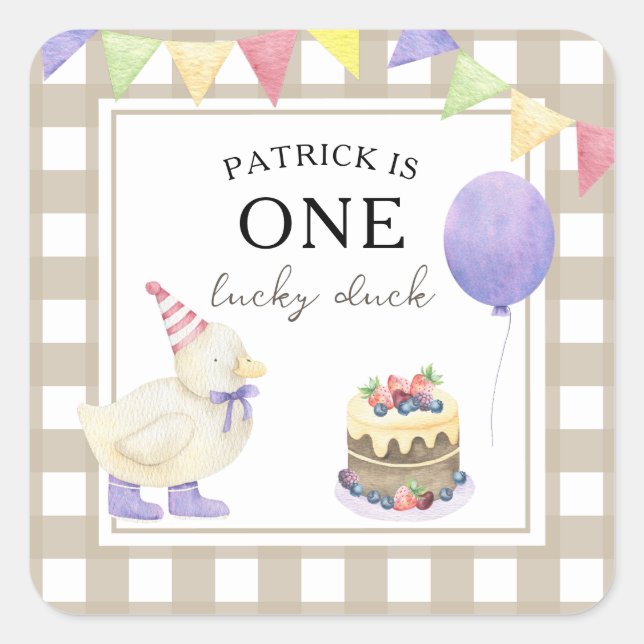 Sticker Carré Watercolor Duckking 1er anniversaire (Devant)