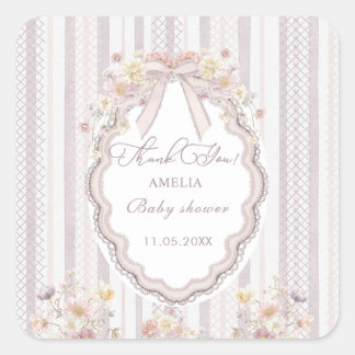 Sticker Carré Watercolor Elegant Pastel wildflower bow lace Bab