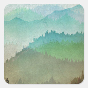 Sticker Carré Watercolor Hills