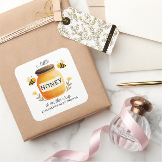 Sticker Carré Watercolor Honey & Bees Baby Shower 