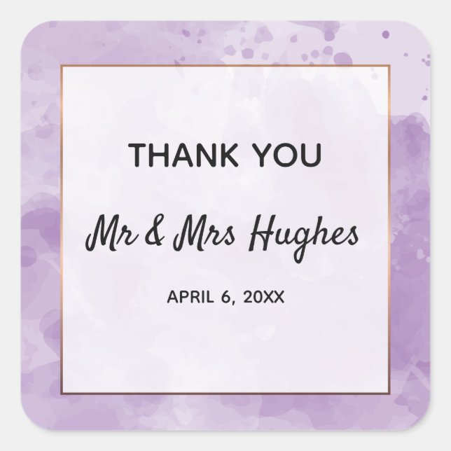 Sticker Carré Watercolor Lavender mariage merci (Devant)