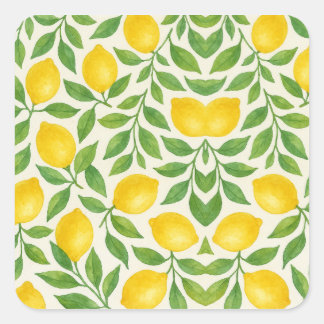 Sticker Carré Watercolor Lemon Pattern