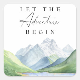 Sticker Carré Watercolor montagnes - Laissez l'aventure commence