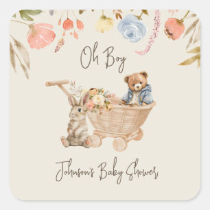 Sticker Carré Watercolor Oh Boy Boho Nursery Baby shower