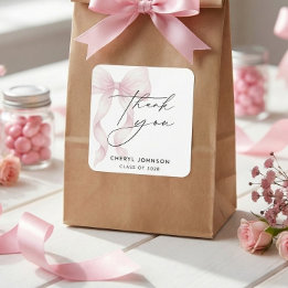 Sticker Carré Watercolor Pink Bow Graduation Thank You