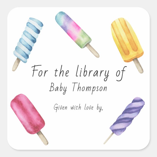 Sticker Carré Watercolor Popsicle Pour la bibliothèque de (Devant)