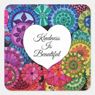 Sticker Carré Watercolor Rainbow Mandala With Heart