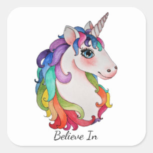 Sticker Carré Watercolor Unicorn
