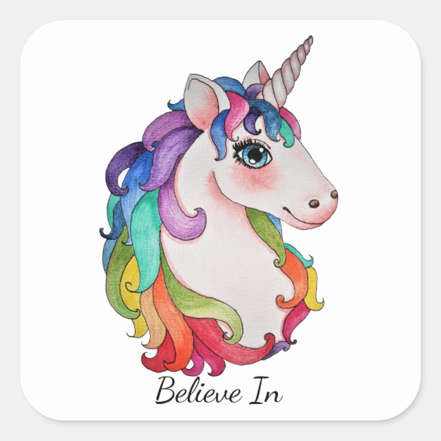 Sticker Carré Watercolor Unicorn (Devant)