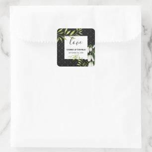Sticker Carré Watercolor White Snowdrops et Laurel Damask