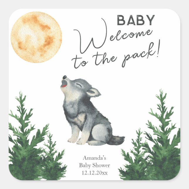 Sticker Carré Watercolor Wolf Baby Shower  (Devant)