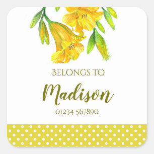 Sticker Carré Watercolor Yellow Day Lilies Floral Art