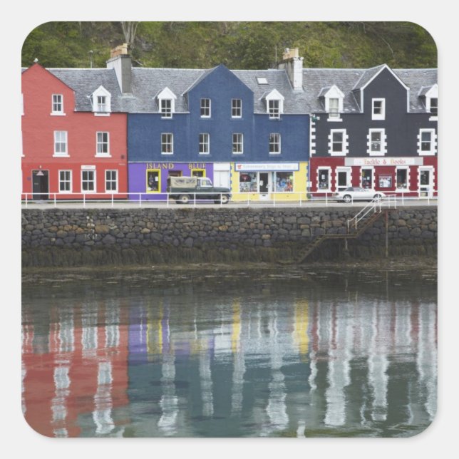 Sticker Carré Waterfront, Tobermory, île de Mull, Écosse, (Devant)