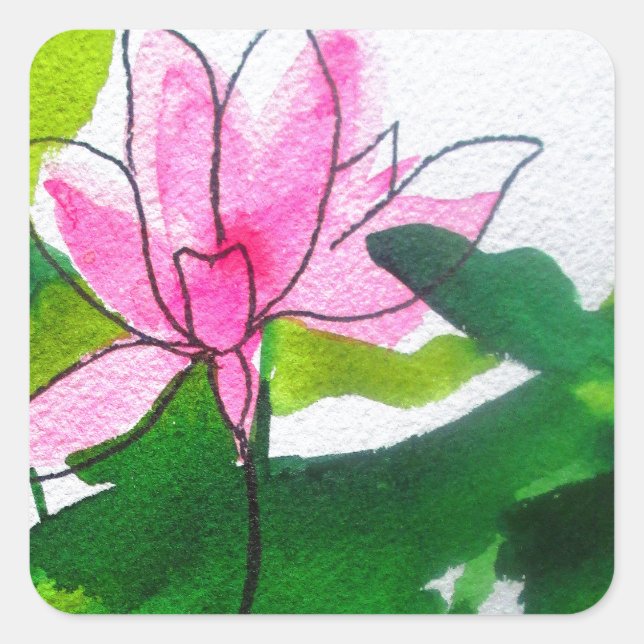 Sticker Carré Waterlily abstract watercolour flower art (Devant)