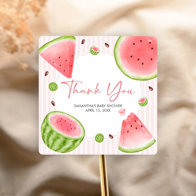 Sticker Carré Watermelon Baby Shower (Sweet Little Girl Watermelon Baby Shower Sticker)