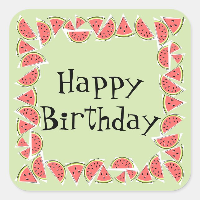 Sticker Carré Watermelon Green Pieces Carré Joyeux anniversaire (Devant)