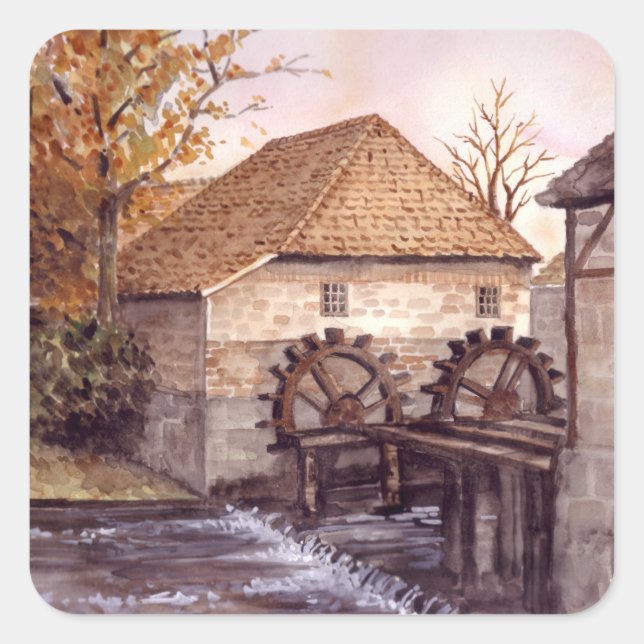 Sticker Carré Watermill Watercolor (Devant)