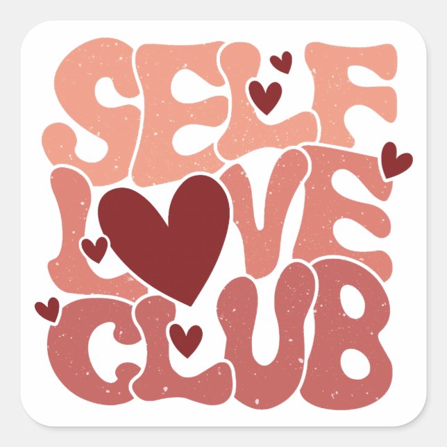 Sticker Carré Wavy 70s Font "Self Love Club" Hearts (Devant)