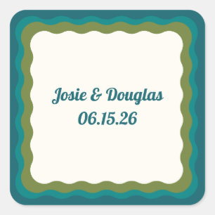 Sticker Carré Wavy Border Retro les années 70 Vintage Mariage es