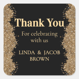 Sticker Carré Wedding Anniversary Gold Faux Glitter Thank You