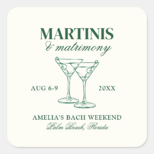 Sticker Carré Week-end de célibataire Martinis & Matrimony