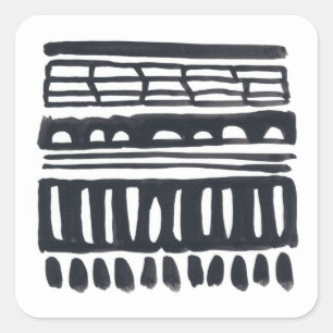 Sticker Carré Weft I   Aquarelle noire moderne