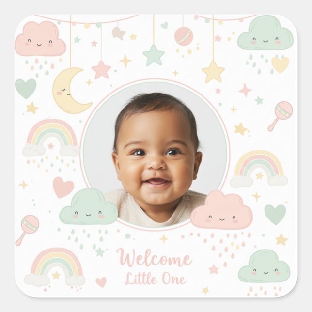 Sticker Carré Welcome Little One Baby Photo Keepsake (Devant)