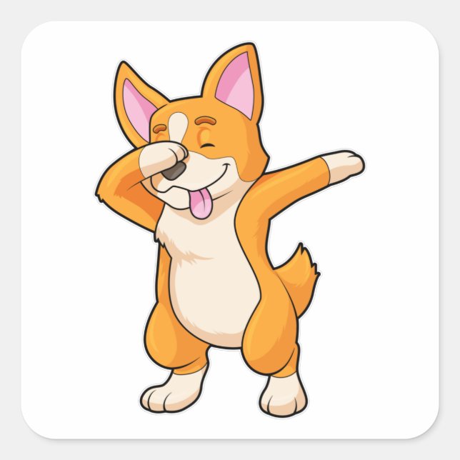 Sticker Carré Welsh Corgi à Dance Dab Hip hop (Devant)