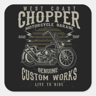 Sticker Carré West Coast Chopper Motorcycle Garage Live to Ride