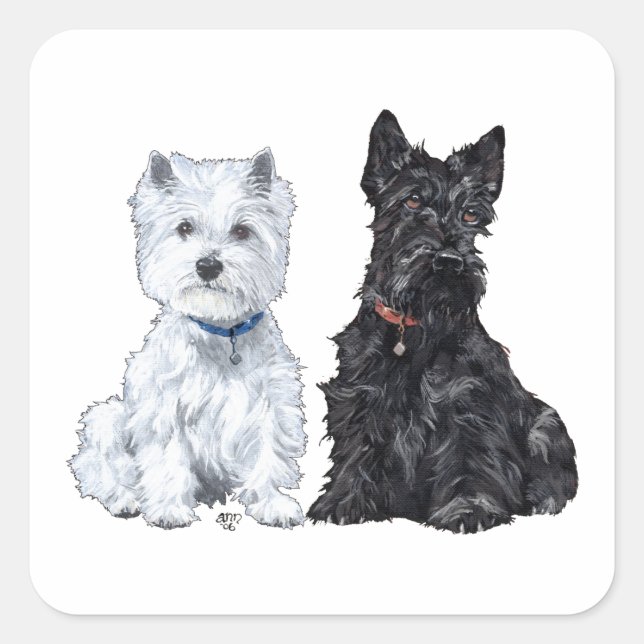 Sticker Carré West Highland White & Scottish Terriers (Devant)
