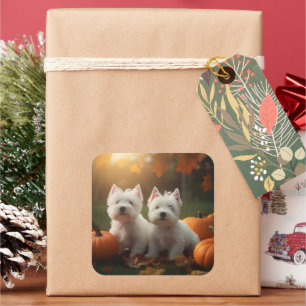 Sticker Carré West Highland White Terrier Chiot Citrouille d'aut