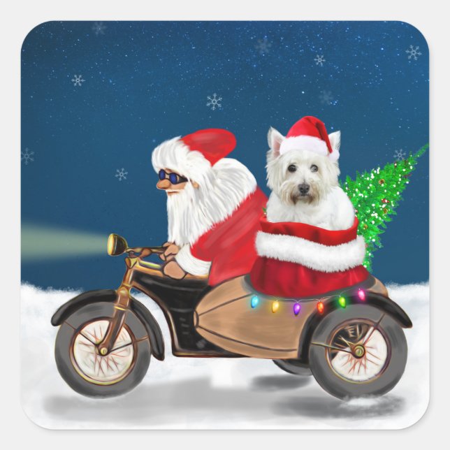 Sticker Carré West Highland White Terrier Noël Père Noël (Devant)
