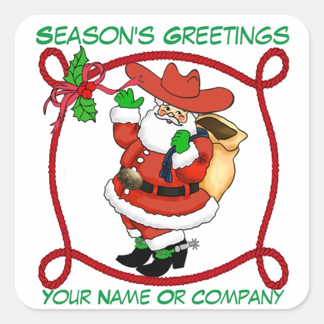Sticker Carré Western Christmas Cowboy Père Noël personnalisable (Devant)