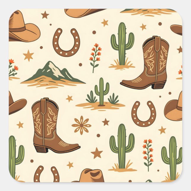 Sticker Carré Western country theme with cactus (Devant)