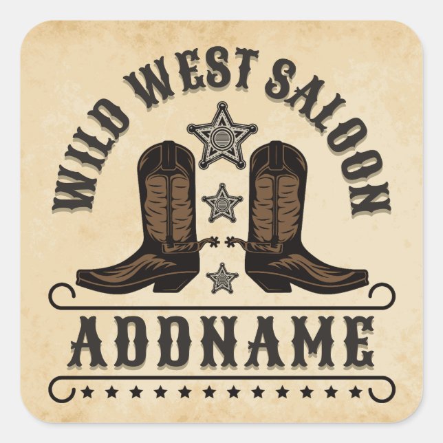 Sticker Carré Western Cowboy Boots AJOUTER LE NOM Sheriff Spurs  (Devant)