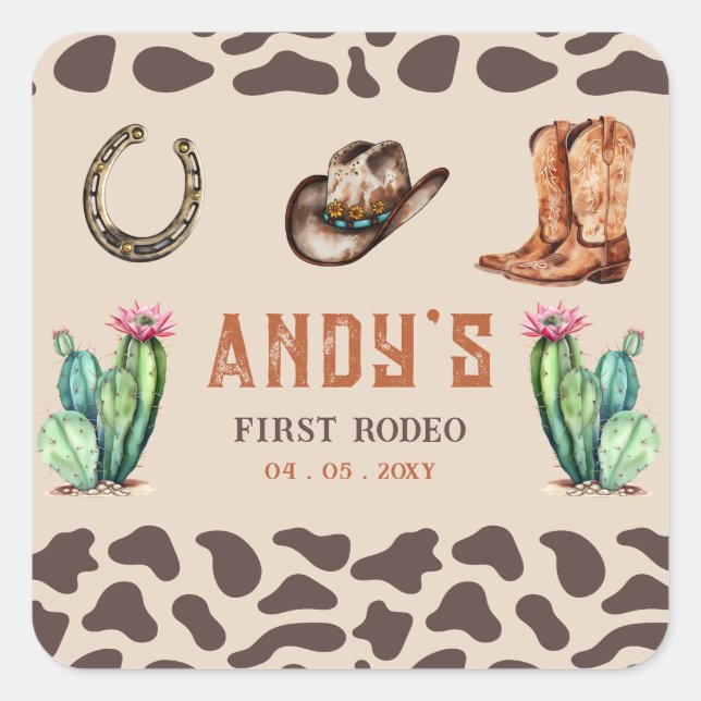 Sticker Carré Western Cowboy Premier Rodeo Boys Anniversaire (Devant)