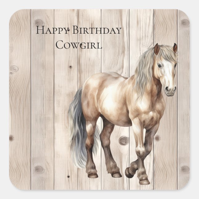 Sticker Carré Western Cowgirl Cowboy Horse Faux Wood (Devant)