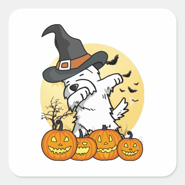 Sticker Carré Westie Dabbing Halloween (Devant)