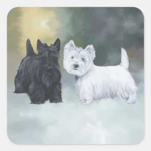 Sticker Carré Westie Scottie hiver
