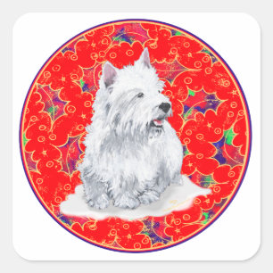 Sticker Carré Westie Voici venir le Père Noël