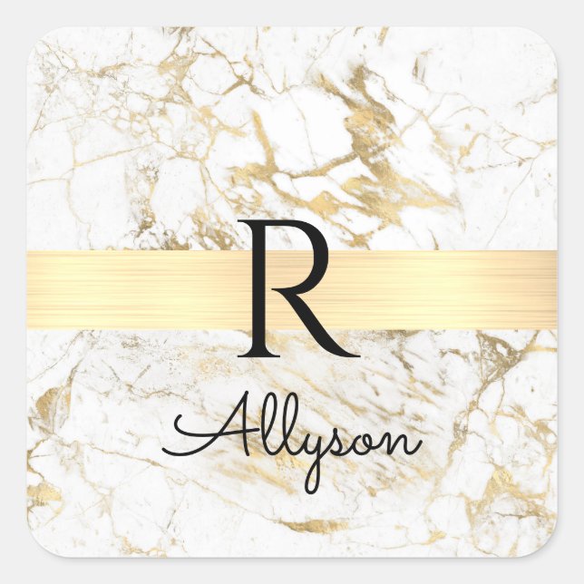 Sticker Carré Wh & Gold Marble Gold Bar, do-it-yourself Nom Noir (Devant)