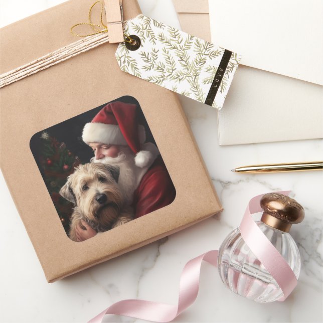 Sticker Carré Wheaton Terrier Avec Noël Festif Du Père Noël (Cadeaux)