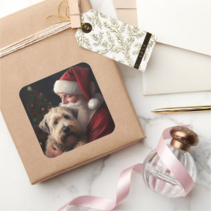Sticker Carré Wheaton Terrier Avec Noël Festif Du Père Noël