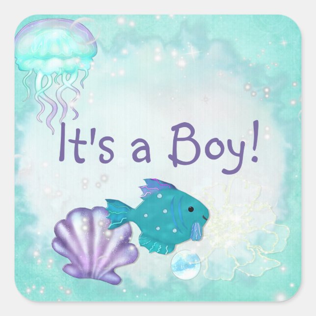 Sticker Carré Whimsey Aquarium 2 Folk Art ITS A BOY GIRL (Devant)
