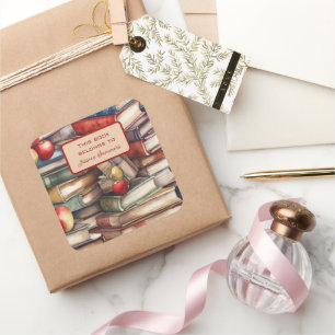 Sticker Carré Whimsical Book et les amoureux d'Apple Book Name P