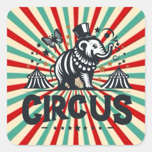 Sticker Carré Whimsical Circus Sunburst Anniversaire de enfant P