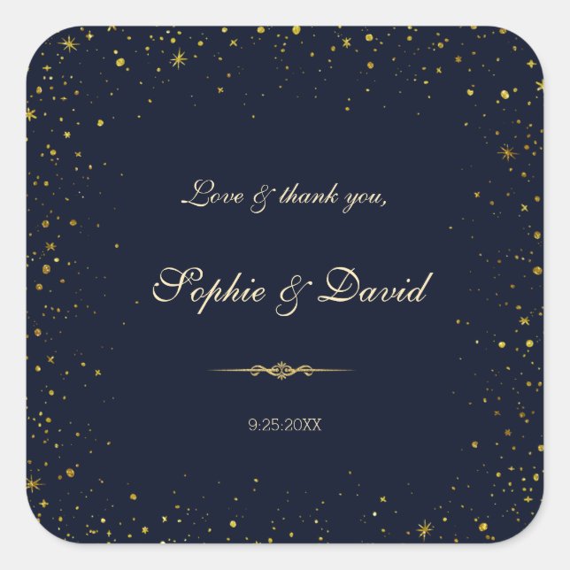 Sticker Carré Whimsical Gold Starry Mariage de nuit (Devant)
